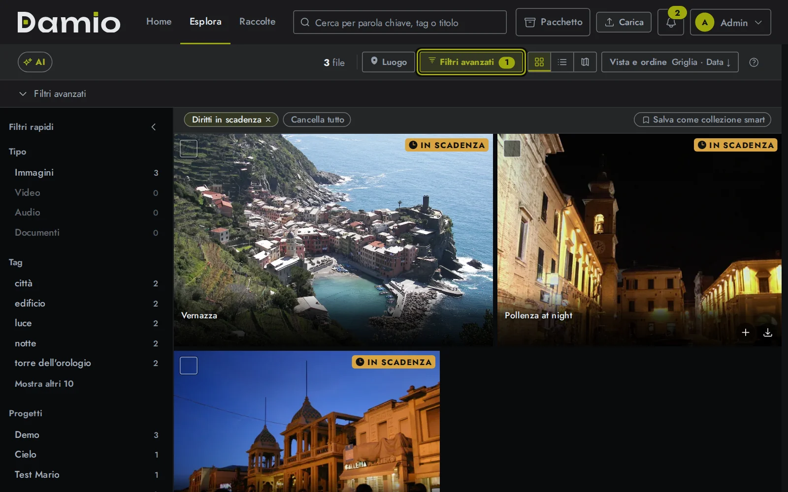Esplora con il filtro «In scadenza»: i file i cui diritti scadono nei prossimi trenta giorni
